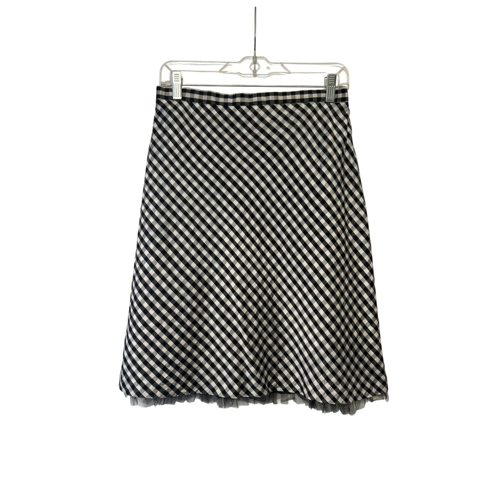 Vtg Maria Casero Silk Gingham A-Line Skirt S/M Tulle Trim USA Made Fairy Grunge